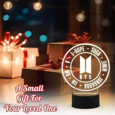 3D Illusion BTS Group Member Name Night Lamp with Warm White Light Gift for Women Girls Girlfriend Teen Girl Friends & Birthday Return Gift, Home Decor