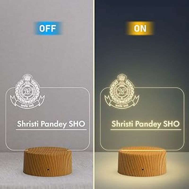 Personalized SHO Delhi Police night lamp with Warm White Light Customized with Name Gift for Police Officer , Home & Office Decor
