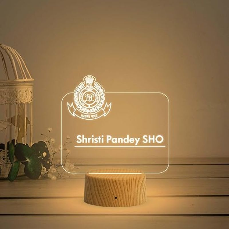 Personalized SHO Delhi Police night lamp with Warm White Light Customized with Name Gift for Police Officer , Home & Office Decor