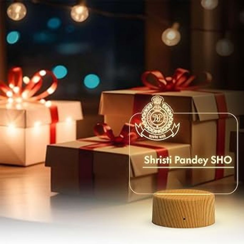 Personalized SHO Delhi Police night lamp with Warm White Light Customized with Name Gift for Police Officer , Home & Office Decor