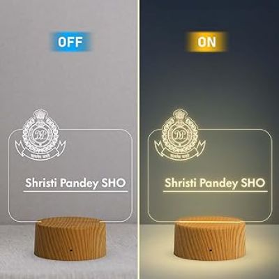 Personalized SHO Delhi Police night lamp with Warm White Light Customized with Name Gift for Police Officer , Home & Office Decor