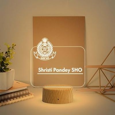 Personalized SHO Delhi Police night lamp with Warm White Light Customized with Name Gift for Police Officer , Home & Office Decor