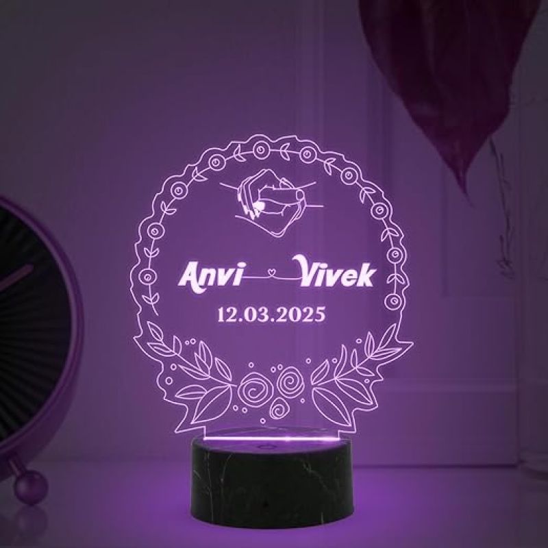 Personalized Couple Night Lamp with Automatic Color Changing Light Customized with Name Date Gift for Anniversary Birthday Engagement, Couple Gift Husband Wife