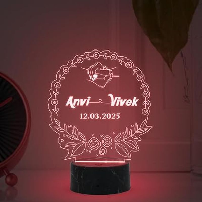 Personalized Couple Night Lamp with Automatic Color Changing Light Customized with Name Date Gift for Anniversary Birthday Engagement, Couple Gift Husband Wife