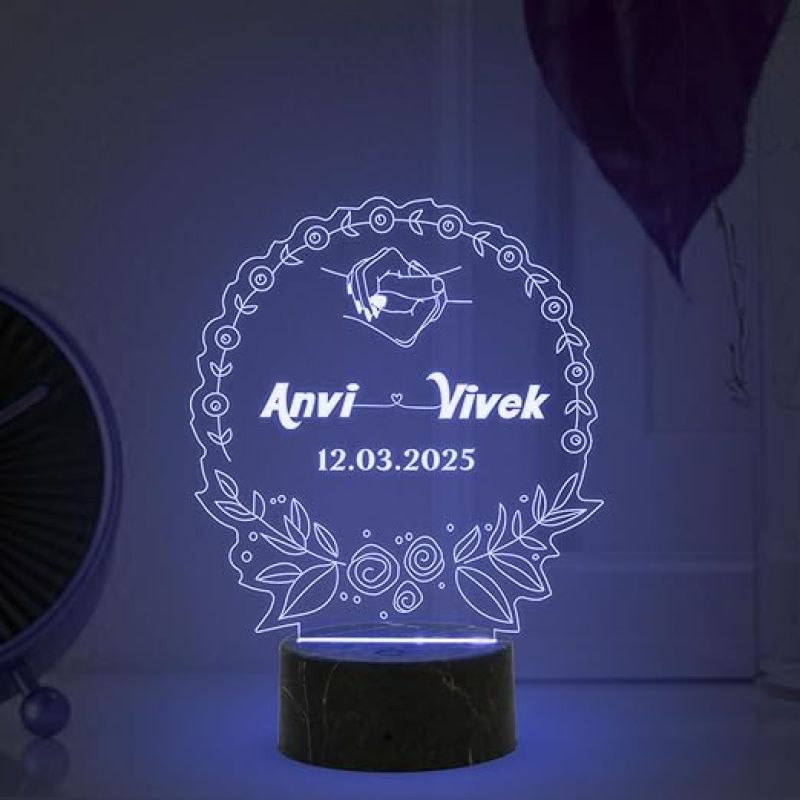Personalized Couple Night Lamp with Automatic Color Changing Light Customized with Name Date Gift for Anniversary Birthday Engagement, Couple Gift Husband Wife