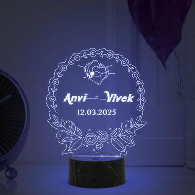 Personalized Couple Night Lamp with Automatic Color Changing Light Customized with Name Date Gift for Anniversary Birthday Engagement, Couple Gift Husband Wife