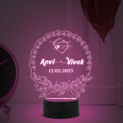 Personalized Couple Night Lamp with Automatic Color Changing Light Customized with Name Date Gift for Anniversary Birthday Engagement, Couple Gift Husband Wife