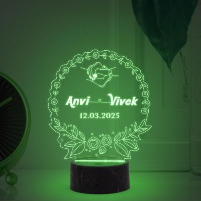 Personalized Couple Night Lamp with Automatic Color Changing Light Customized with Name Date Gift for Anniversary Birthday Engagement, Couple Gift Husband Wife