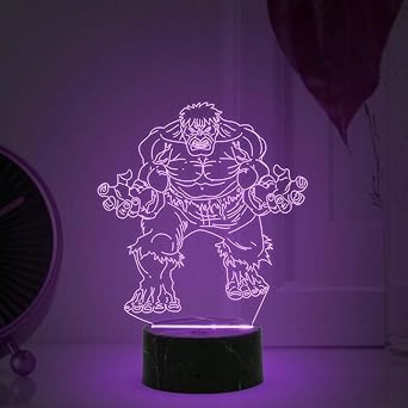 3D Illusion Hulk Marvel Super Hero Night Lamp with Automatic Color Changing Light Gift for Marvel Fans Gift for Avengers Lovers Kids Room Decor
