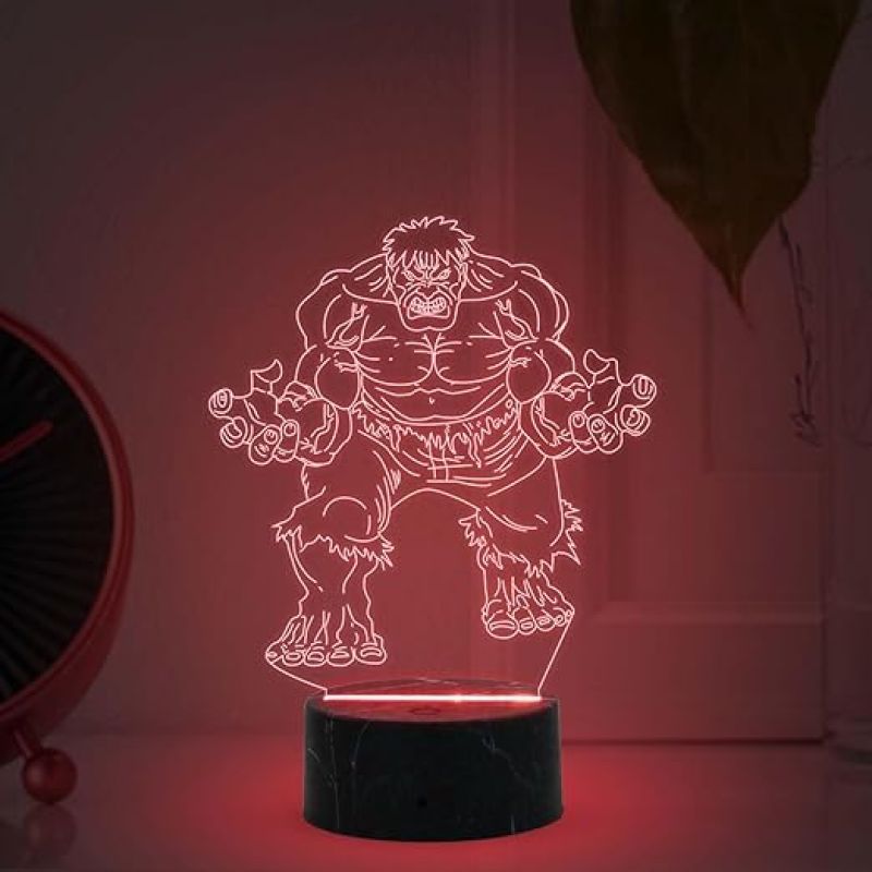 3D Illusion Hulk Marvel Super Hero Night Lamp with Automatic Color Changing Light Gift for Marvel Fans Gift for Avengers Lovers Kids Room Decor