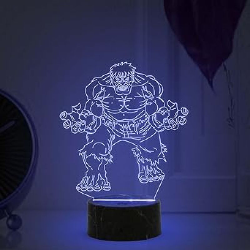 3D Illusion Hulk Marvel Super Hero Night Lamp with Automatic Color Changing Light Gift for Marvel Fans Gift for Avengers Lovers Kids Room Decor