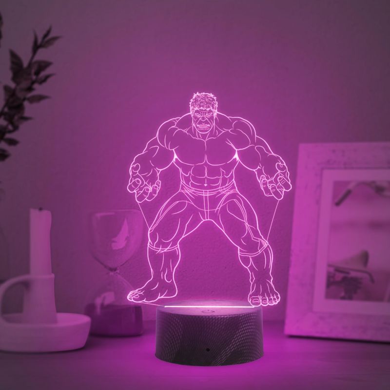 3D Illusion Hulk night lamp with Multicolored Light Birthday Gift for Marvel Fans Gift for Avengers Lovers Kids Room Decor