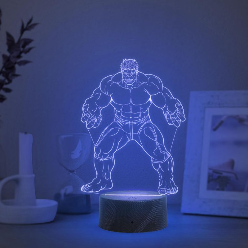 3D Illusion Hulk night lamp with Multicolored Light Birthday Gift for Marvel Fans Gift for Avengers Lovers Kids Room Decor