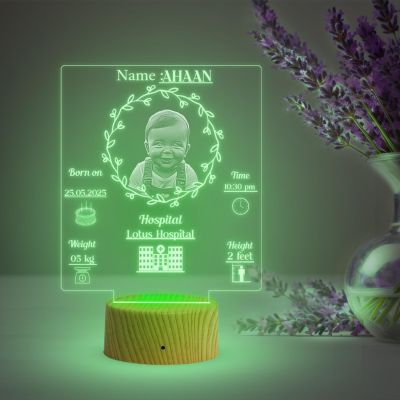 Personalized New Born Baby Photo Lamp with Multicolored Light Customized Photo, Name, Date, Time, Hospital Name, Congratulations Gift for New Parents, 1st Birthday Gift Baby Girls Boys, Gift for Kids