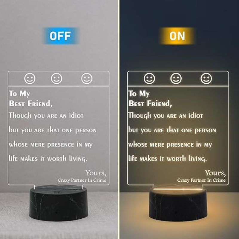 To My Best Friend Engraved Night Lamp with Warm White Light Birthday Gift for BFF Gift for Best Friend Best Friend For Boy Girl