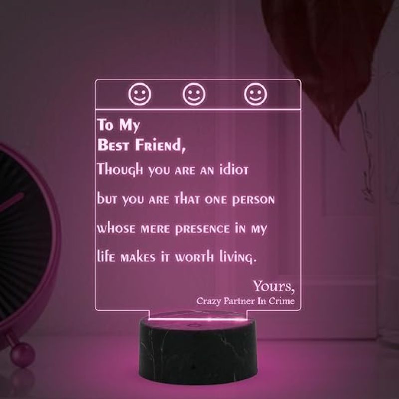 To My Best Friend Engraved Night Lamp with Multicolored Light Birthday Gift for BFF Gift for Best Friend Best Friend For Boy Girl