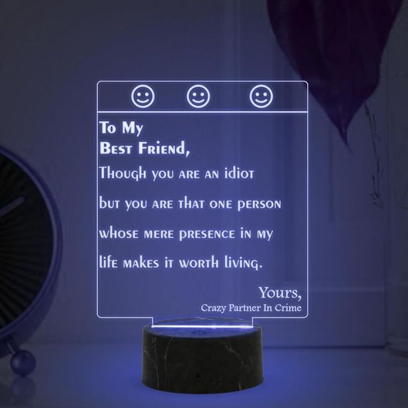 To My Best Friend Engraved Night Lamp with Multicolored Light Birthday Gift for BFF Gift for Best Friend Best Friend For Boy Girl