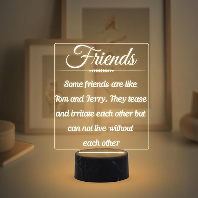 Some Friend are Like Tom & Jerry Engraved Night Lamp with Warm White Light Best Gift for Bestfriend Surprise Gift for Friend & Sister
