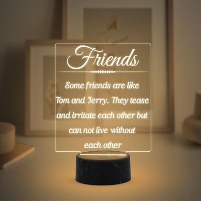 Some Friend are Like Tom & Jerry Engraved Night Lamp with Warm White Light Best Gift for Bestfriend Surprise Gift for Friend & Sister