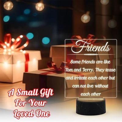 Some Friend are Like Tom & Jerry Engraved Night Lamp with Warm White Light Best Gift for Bestfriend Surprise Gift for Friend & Sister