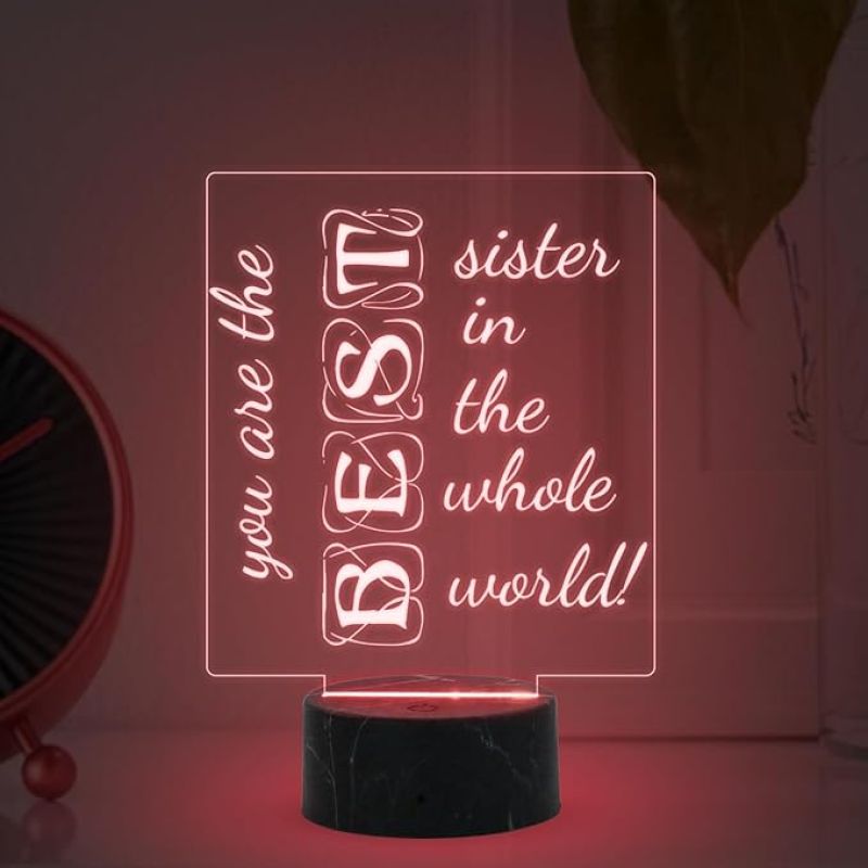 You are The Best Sister in The Whole World Engraved Night Lamp with Automatic Color Changing Light Birthday Gift for Sister | Raksha Bandhan Gift for Sister