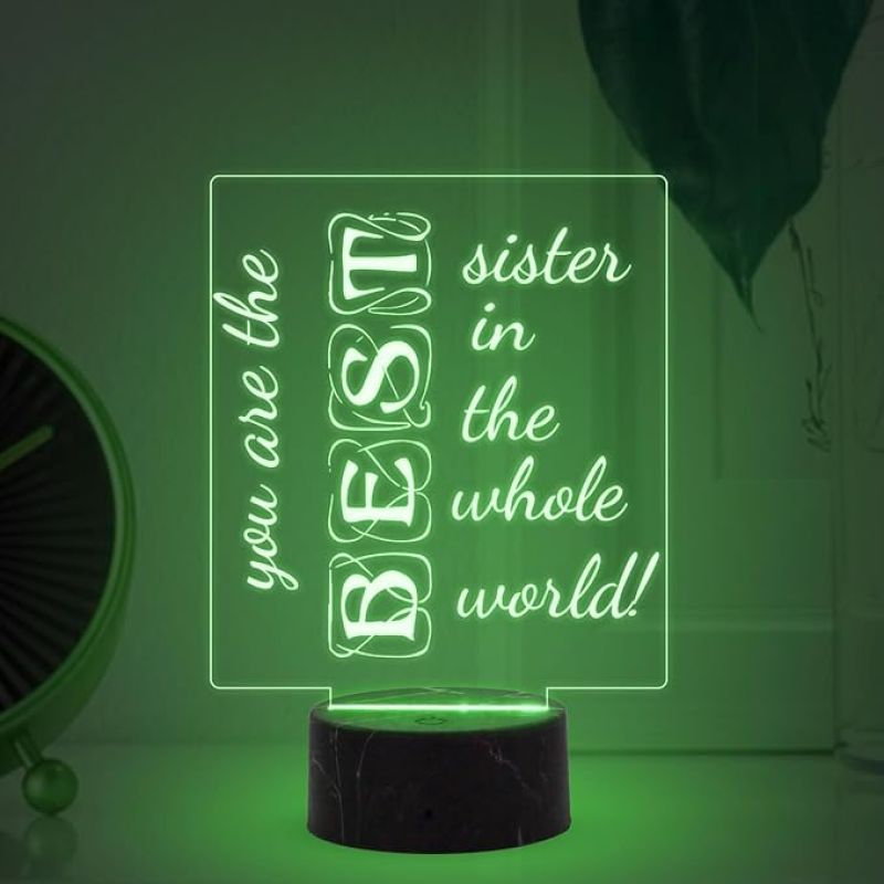 You are The Best Sister in The Whole World Engraved Night Lamp with Automatic Color Changing Light Birthday Gift for Sister | Raksha Bandhan Gift for Sister