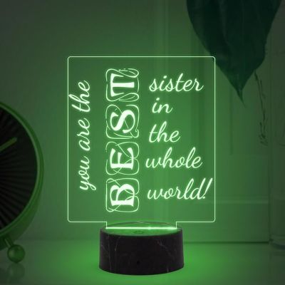You are The Best Sister in The Whole World Engraved Night Lamp with Automatic Color Changing Light Birthday Gift for Sister | Raksha Bandhan Gift for Sister