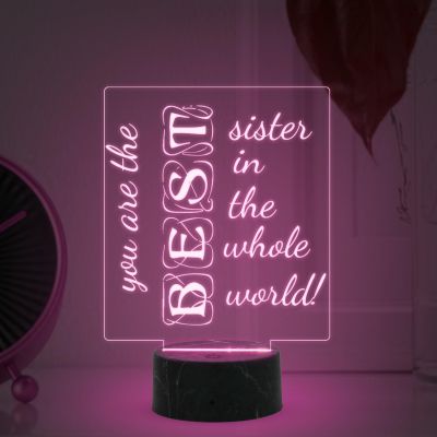 You are The Best Sister in The Whole World Engraved Night Lamp with Automatic Color Changing Light Birthday Gift for Sister | Raksha Bandhan Gift for Sister