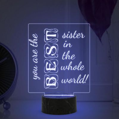 You are The Best Sister in The Whole World Engraved Night Lamp with Automatic Color Changing Light Birthday Gift for Sister | Raksha Bandhan Gift for Sister