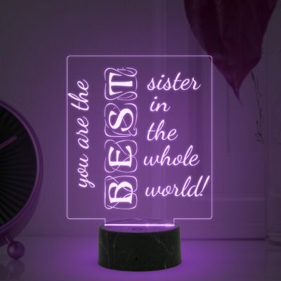 You are The Best Sister in The Whole World Engraved Night Lamp with Automatic Color Changing Light Birthday Gift for Sister | Raksha Bandhan Gift for Sister