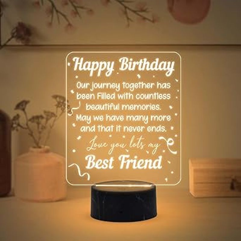 Happy Birthday Best Friend night lamp with Warm White Light Memorable Happy Birthday Gift for Best Friend, Love Gift for Friend