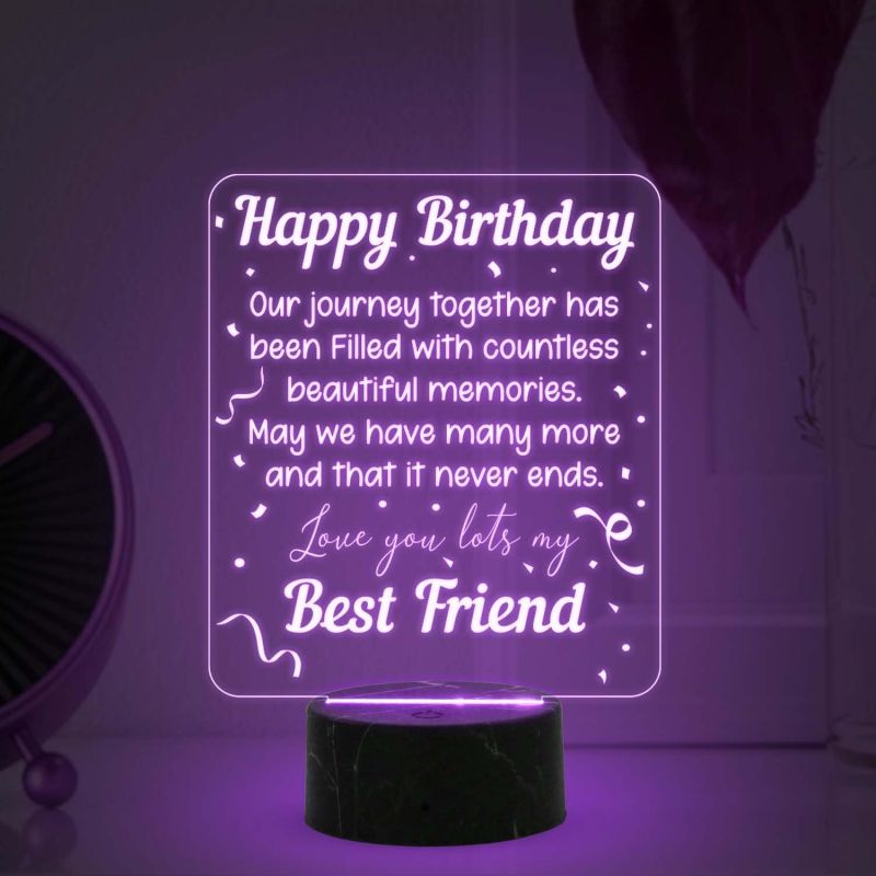 Happy Birthday Best Friend night lamp with Automatic Color Changing Light Memorable Happy Birthday Gift for Best Friend, Love Gift for Friend