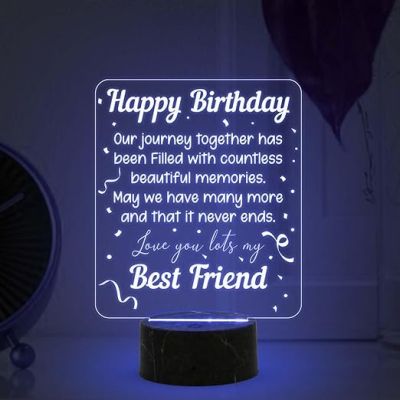Happy Birthday Best Friend night lamp with Automatic Color Changing Light Memorable Happy Birthday Gift for Best Friend, Love Gift for Friend