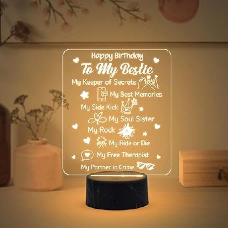 Happy Birthday To My Bestie night lamp with Warm White Light Memorable Happy Birthday Gift for Best Friend, Love Gift for Friend