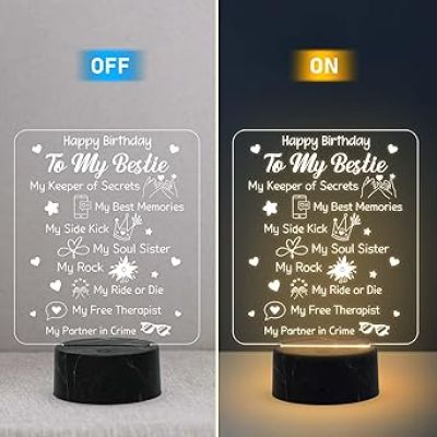Happy Birthday To My Bestie night lamp with Warm White Light Memorable Happy Birthday Gift for Best Friend, Love Gift for Friend