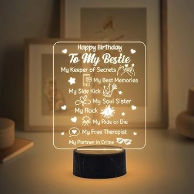 Happy Birthday To My Bestie night lamp with Warm White Light Memorable Happy Birthday Gift for Best Friend, Love Gift for Friend