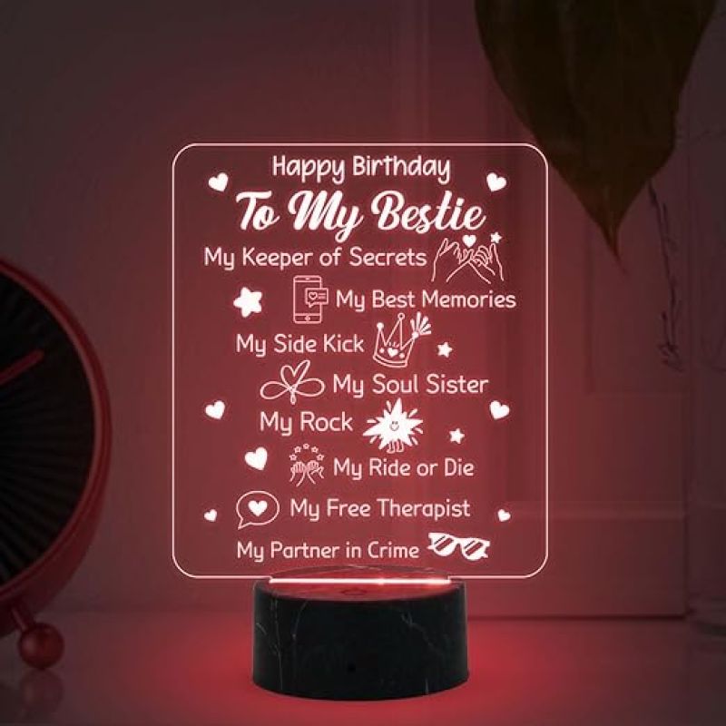 Happy Birthday To My Bestie night lamp with Automatic Color Changing Light Memorable Happy Birthday Gift for Best Friend, Love Gift for Friend