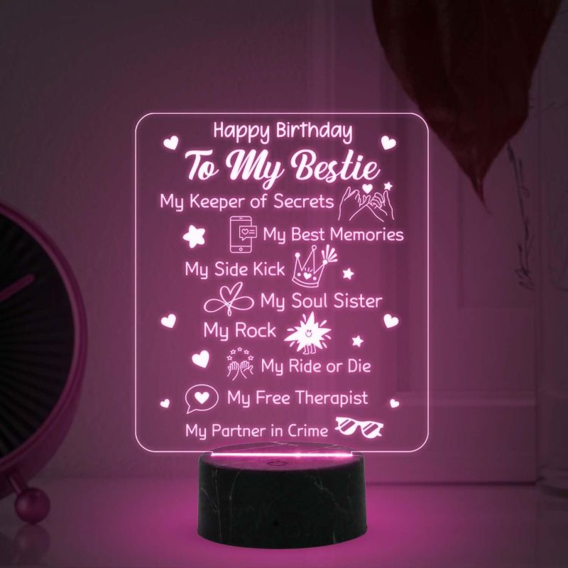 Happy Birthday To My Bestie night lamp with Automatic Color Changing Light Memorable Happy Birthday Gift for Best Friend, Love Gift for Friend