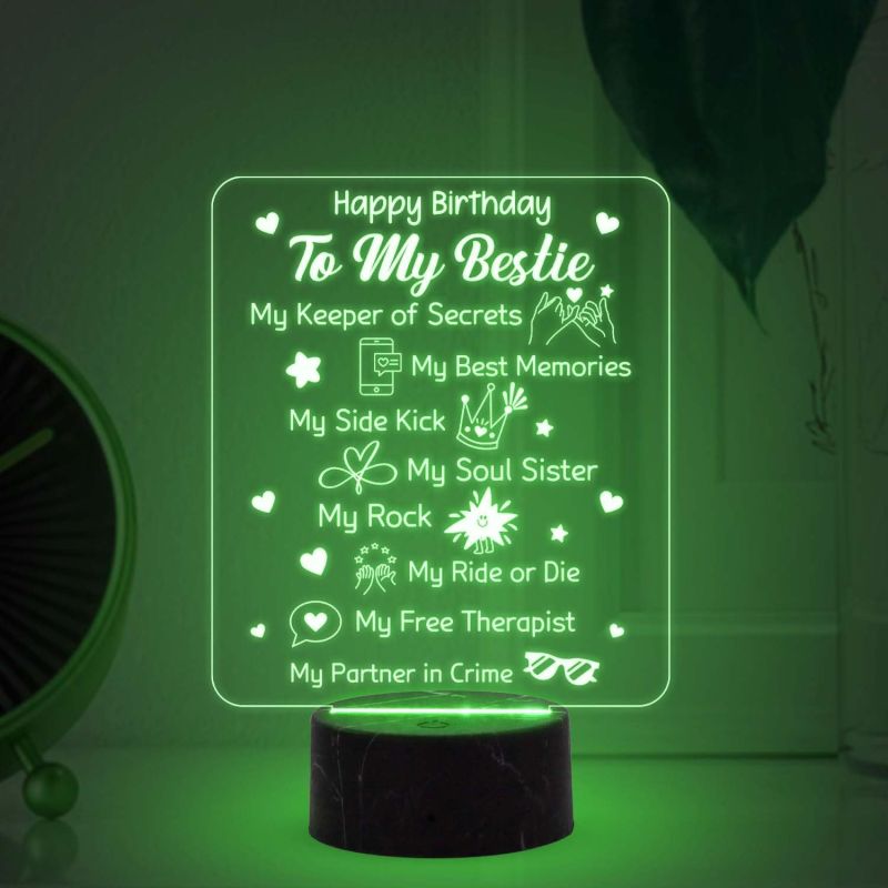 Happy Birthday To My Bestie night lamp with Automatic Color Changing Light Memorable Happy Birthday Gift for Best Friend, Love Gift for Friend