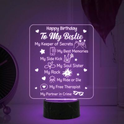 Happy Birthday To My Bestie night lamp with Automatic Color Changing Light Memorable Happy Birthday Gift for Best Friend, Love Gift for Friend