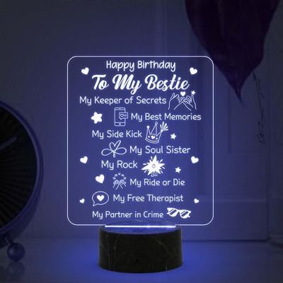 Happy Birthday To My Bestie night lamp with Automatic Color Changing Light Memorable Happy Birthday Gift for Best Friend, Love Gift for Friend