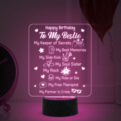 Happy Birthday To My Bestie night lamp with Automatic Color Changing Light Memorable Happy Birthday Gift for Best Friend, Love Gift for Friend