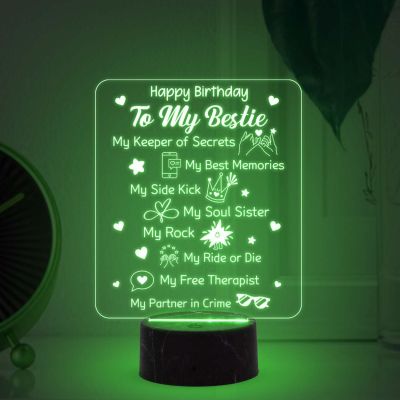 Happy Birthday To My Bestie night lamp with Automatic Color Changing Light Memorable Happy Birthday Gift for Best Friend, Love Gift for Friend