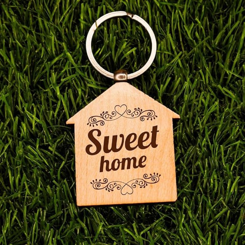 Sweet Home Wooden Key Chain Customized Your Text  Gift For Girls Boys Women Men Couple Girlfriend, Boyfriend, Car, Bike, Home Key