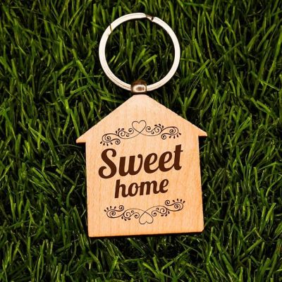 Sweet Home Wooden Key Chain Customized Your Text  Gift For Girls Boys Women Men Couple Girlfriend, Boyfriend, Car, Bike, Home Key