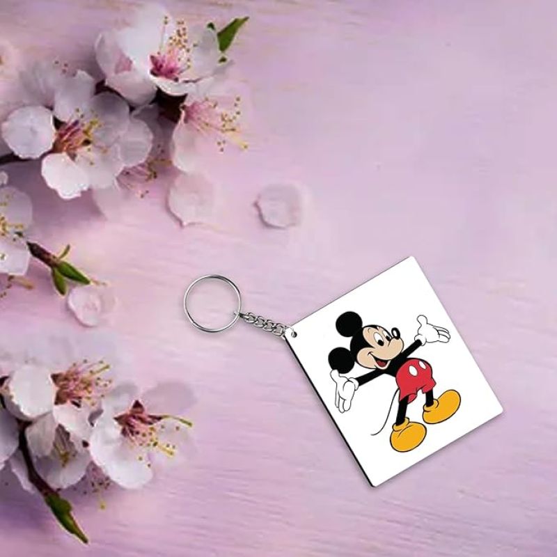 Mickey Mouse Cartoon Character Printed Wooden Keychain Birthday Gift for Kid, Car, Bike, House Key
