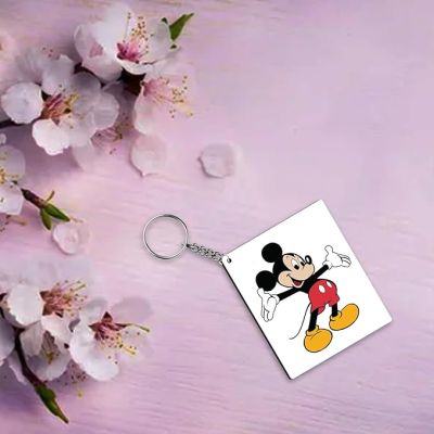 Mickey Mouse Cartoon Character Printed Wooden Keychain Birthday Gift for Kid, Car, Bike, House Key