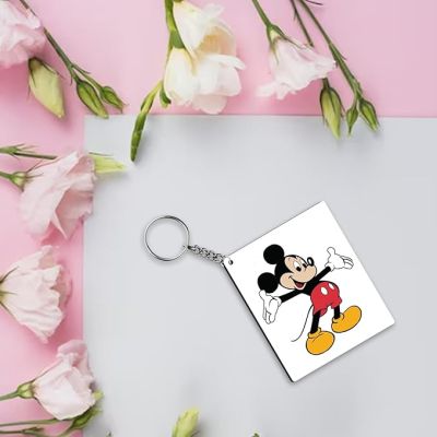 Mickey Mouse Cartoon Character Printed Wooden Keychain Birthday Gift for Kid, Car, Bike, House Key