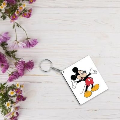 Mickey Mouse Cartoon Character Printed Wooden Keychain Birthday Gift for Kid, Car, Bike, House Key