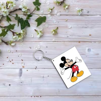 Mickey Mouse Cartoon Character Printed Wooden Keychain Birthday Gift for Kid, Car, Bike, House Key